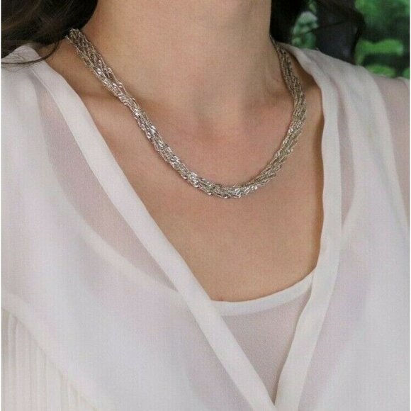 Sterling Silver Multi 7 Strand Twist Chain Necklace 18 inch chain 14 mm wide - Picture 2 of 7